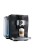 Ekspres Jura Z10 w kolorze alu dark inox, zaprezentowany od lewej strony, z widokiem na zbiornik wody oraz szklanką latte macchiato