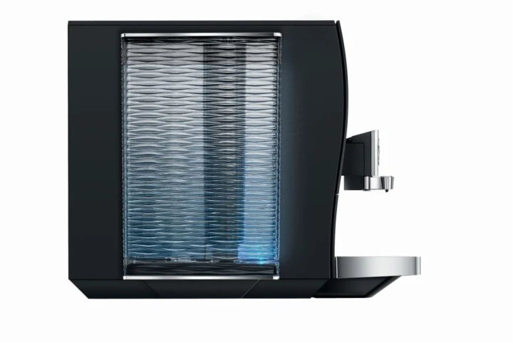 Ekspres Jura Z10 w kolorze Aluminium Black, widok z lewej strony na zbiornik wody z podświetleniem LED
