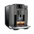 Ekspres Jura E6 EC w kolorze Dark Inox, zaprezentowany z lewej strony z dwiema kawami espresso, widok na zbiornik wody