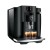 Ekspres Jura E6 EC w kolorze Piano Black, zaprezentowany z lewej strony z dwiema kawami espresso, widok na zbiornik wody