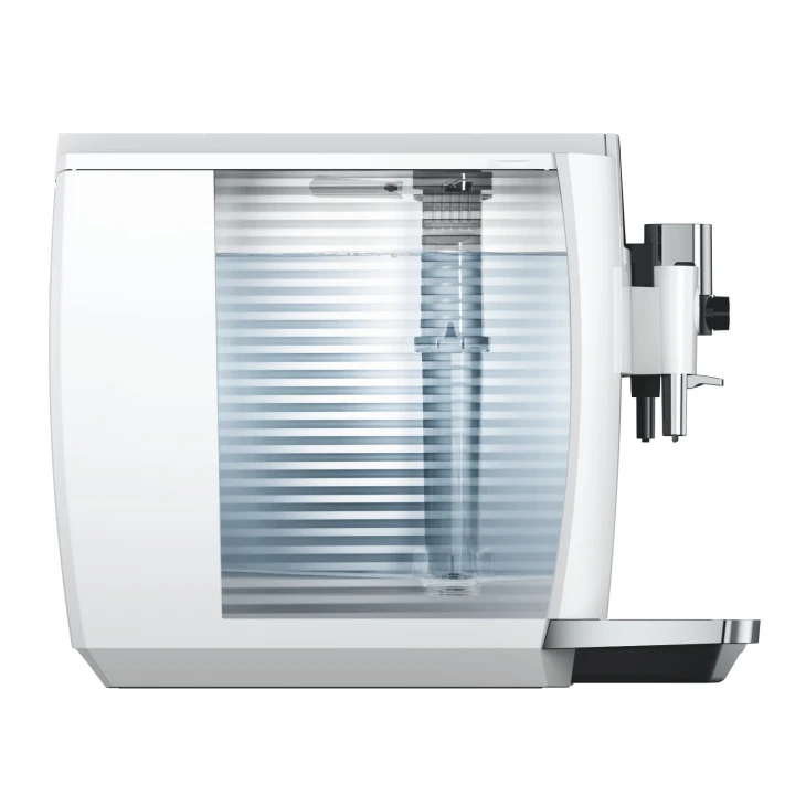 Ekspres Jura E8 EC w kolorze Piano White, prezentacja zbiornika na wodę we wzór w linie