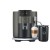 Ekspres Jura E8 EC w kolorze Dark Inox, generacja czwarta, zaprezentowany od frontu z kawą latte macchiato oraz czarną chłodziarką Cool Control