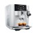 Ekspres Jura J8 Twin w kolorze Diamond White, zaprezentowany od lewej strony, z widokiem na zbiornik wody i z dwiema kawami espresso