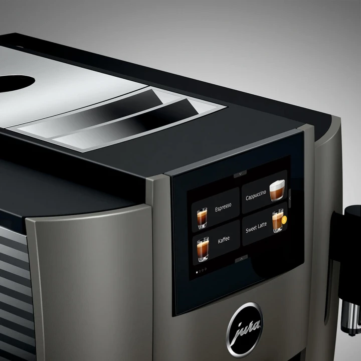 Ekspres Jura S8 EB w kolorze Dark Inox z prezentacją ekranu dotykowego typu Swipe - jak w smartfonach