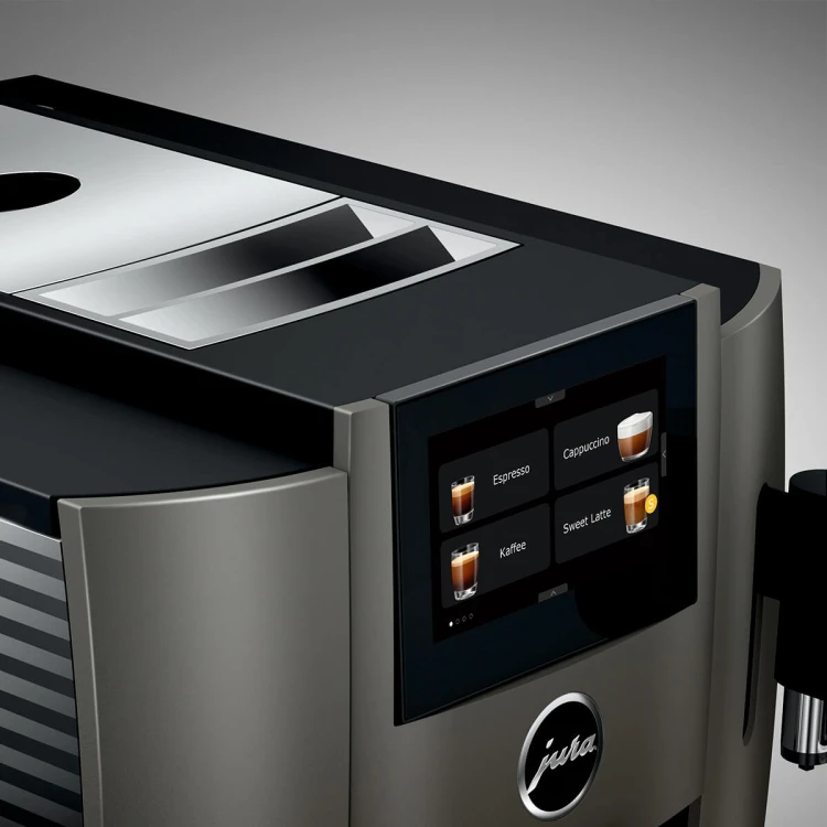 Ekspres Jura S8 EB w kolorze Dark Inox z prezentacją ekranu dotykowego typu Swipe - jak w smartfonach