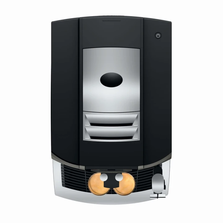 Ekspres Jura S8 EB w kolorze Piano Black, widok na górę ekspresu z pokrywą zbiornika na ziarna