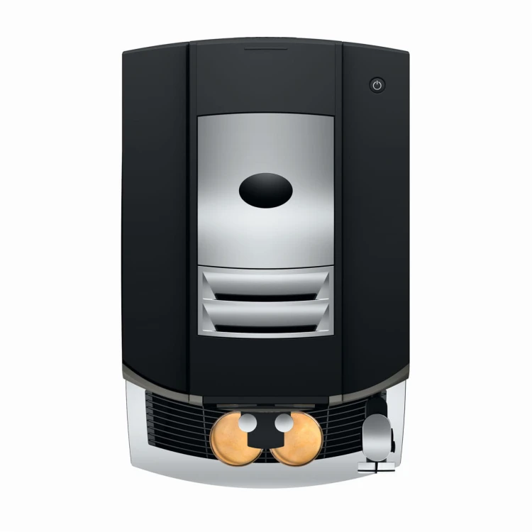 Ekspres Jura S8 EB w kolorze Piano Black, widok na górę ekspresu z pokrywą zbiornika na ziarna