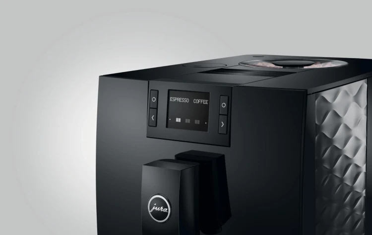 Ekspres Jura C8 EA w kolorze Piano Black, zbliżenie na wyświetlacz tekstowy i przyciski sterujące