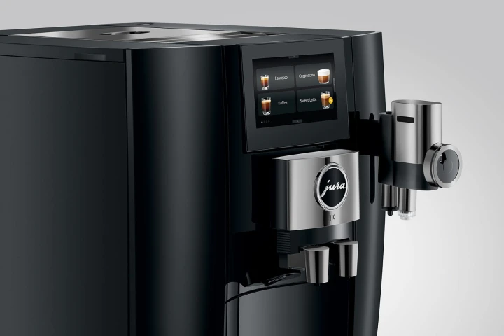 Ekspres Jura J10 w kolorze Piano Black, widok na ekran dotykowy