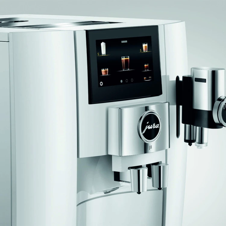 Ekspres Jura J8 w kolorze Piano White, prezentacja ekranu dotykowego