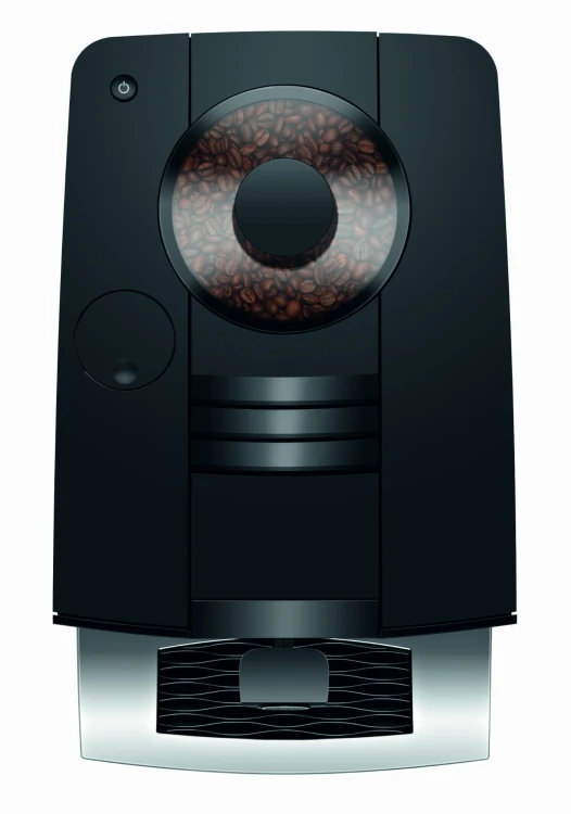 Ekspres Jura C3 EA w kolorze Piano Black, zaprezentowany od góry, z widokiem na zbiornik ziaren kawy