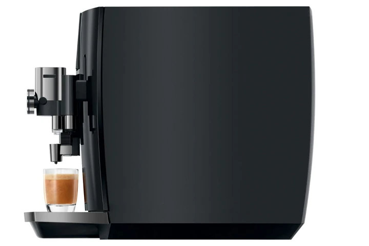 Ekspres Jura J10 w kolorze Piano Black, widok na prawy bok ekspresu
