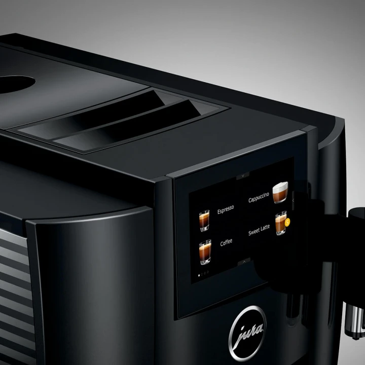 Ekspres Jura S8 EB w kolorze Piano Black z prezentacją ekranu dotykowego typu Swipe - jak w smartfonach
