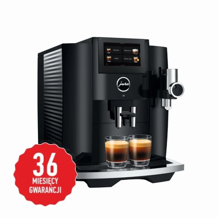 Ekspres Jura S8 EB w kolorze Piano Black, ze znaczkiem 36 miesięcy gwarancji