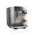 Ekspres Jura E8 ED w kolorze Midnight silver - srebrnym, zaprezentowany z kawą latte macchiato, od lewej strony, z widokiem na zbiornik wody