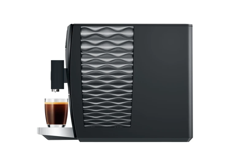 Ekspres Jura C3 EA w kolorze Piano Inox, zaprezentowany z prawej strony, widok na zbiornik wody