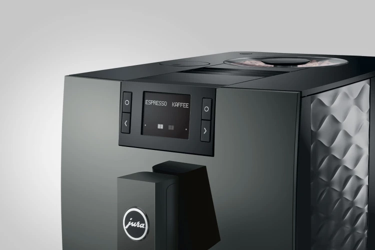 Ekspres Jura C3 EA w kolorze Piano Inox, zbliżenie na wyświetlacz tekstowy i przyciski sterujące