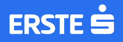 Logo Erste Bank Polska, biały napis na niebieskim tle